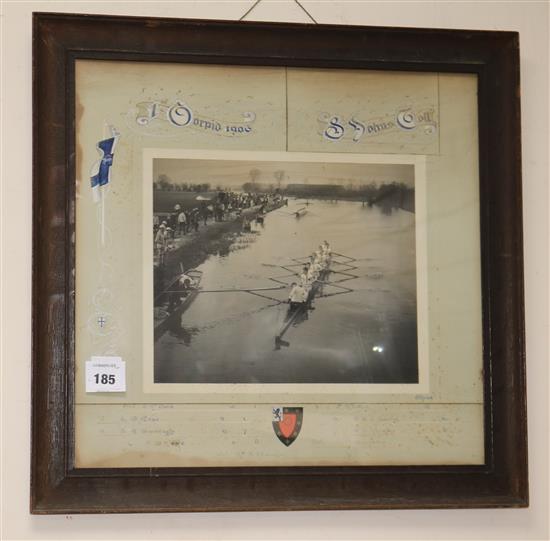 A decorated boat race photograph; St Johns College, Oxford 1906 42 x 43cm.